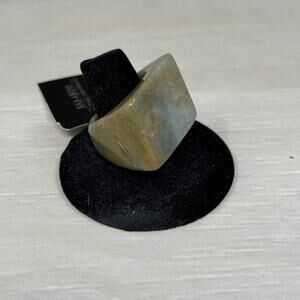 Chunky One Piece Ocean Jasper Green and Brown Polished Stone Ring Size 9